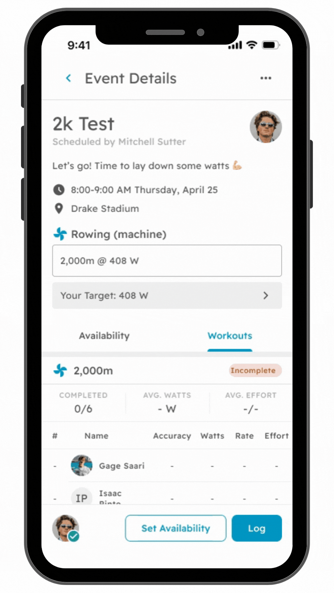 Log Workout to Assigned EVent